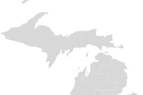 An outline of Michigan's 8th Senate district, created using public data on QGIS. These district boundaries were drawn after the 2010 census and will be redrawn following the 2020 census.