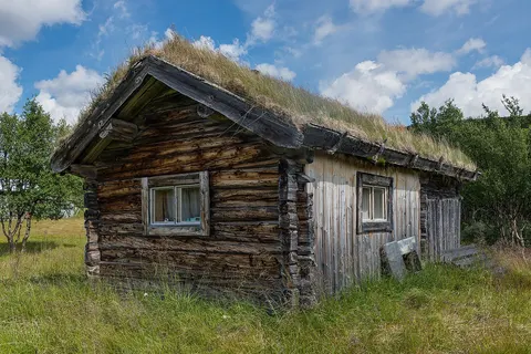 Building in Ljungris, Ljungdalen, Berg Municipality, Jämtland County. Ljungris is owned by the Sámi community and used especially for Reindeer calf marking in the summer.