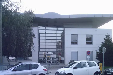 Un des bâtiments de la direction de l'Olympique lyonnais, dans le quartier de Gerland, Rhône, FRANCE
