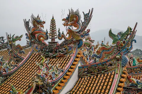 Miao-Li, Taiwan: The famous roofs of Quanhua Temple, located in the Lion's Head Mountain Scenic Area (Shih-T'ou Shan / 獅頭山)