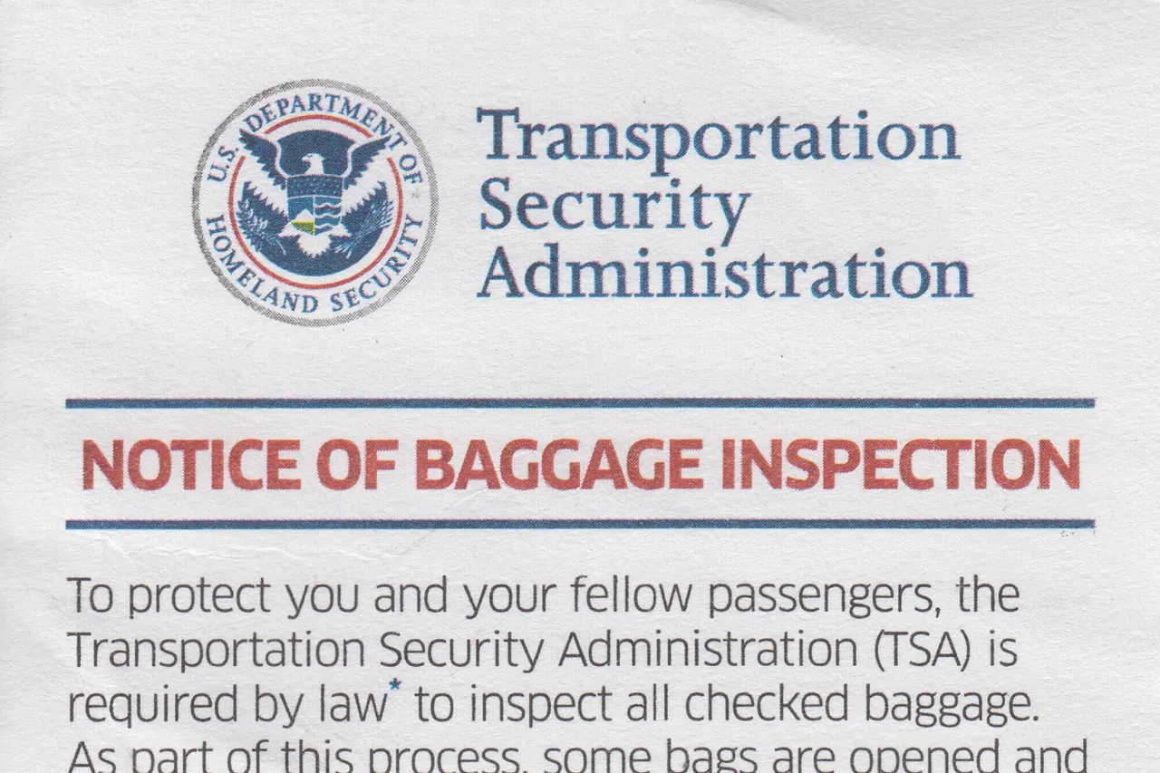 A Transportation Security Administration Notice of Baggage Inspection found inside luggage.