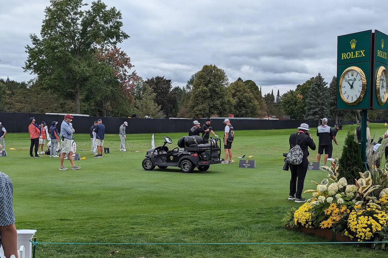 The driving range before the Friday round at the 2024 Presidents Cup at the Royal Montreal Golf Club.
