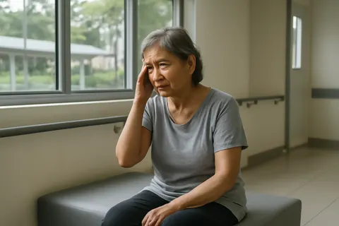 Grounded editorial scene illustrating Studies reveal rising depression rates among Singaporean seniors and a growing desire to continue working post-retirement, highlighting the importance of purpose in later life.