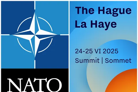 The logo designed for the NATO Summit 2025 in The Netherlands reflects the strength of cooperation within NATO, and its adaptability in times of flux. A logo where the stylised blades of a wind turbine, combined with the Dutch coastline visually represent movement. The logo will be used in communications about the Summit and will be on display in The Hague before and during the event.