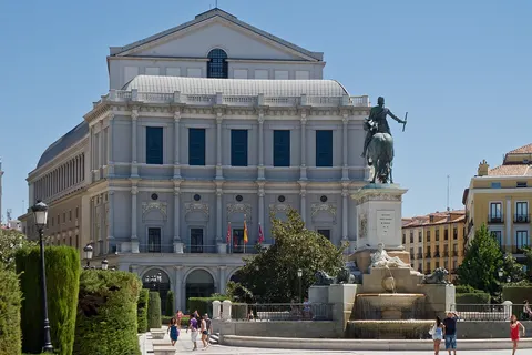 Royal Theatre and monument to Philip IV of Spain, Madrid, Spain.