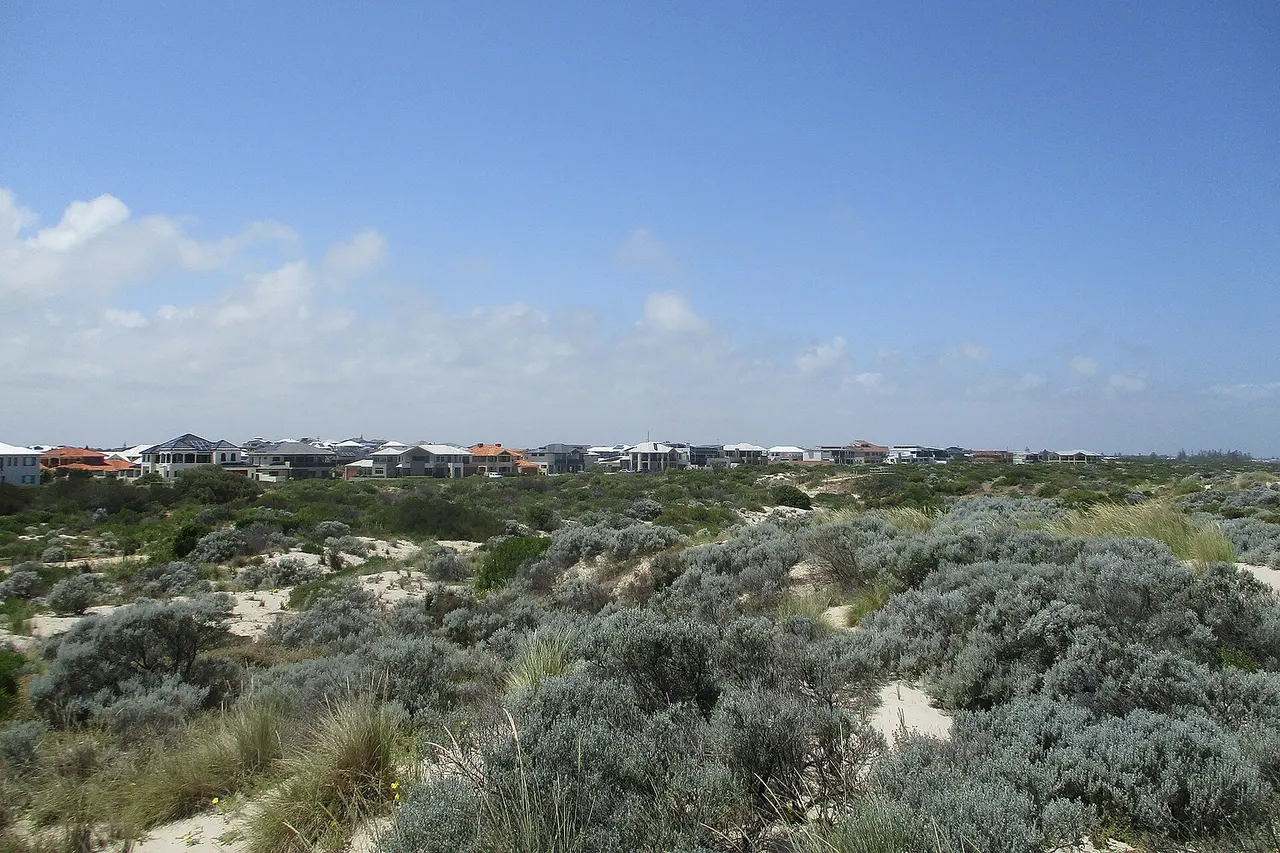 Houses at Secret Harbour, Western Australia, seen from near the beach at Palisades Boulevard.