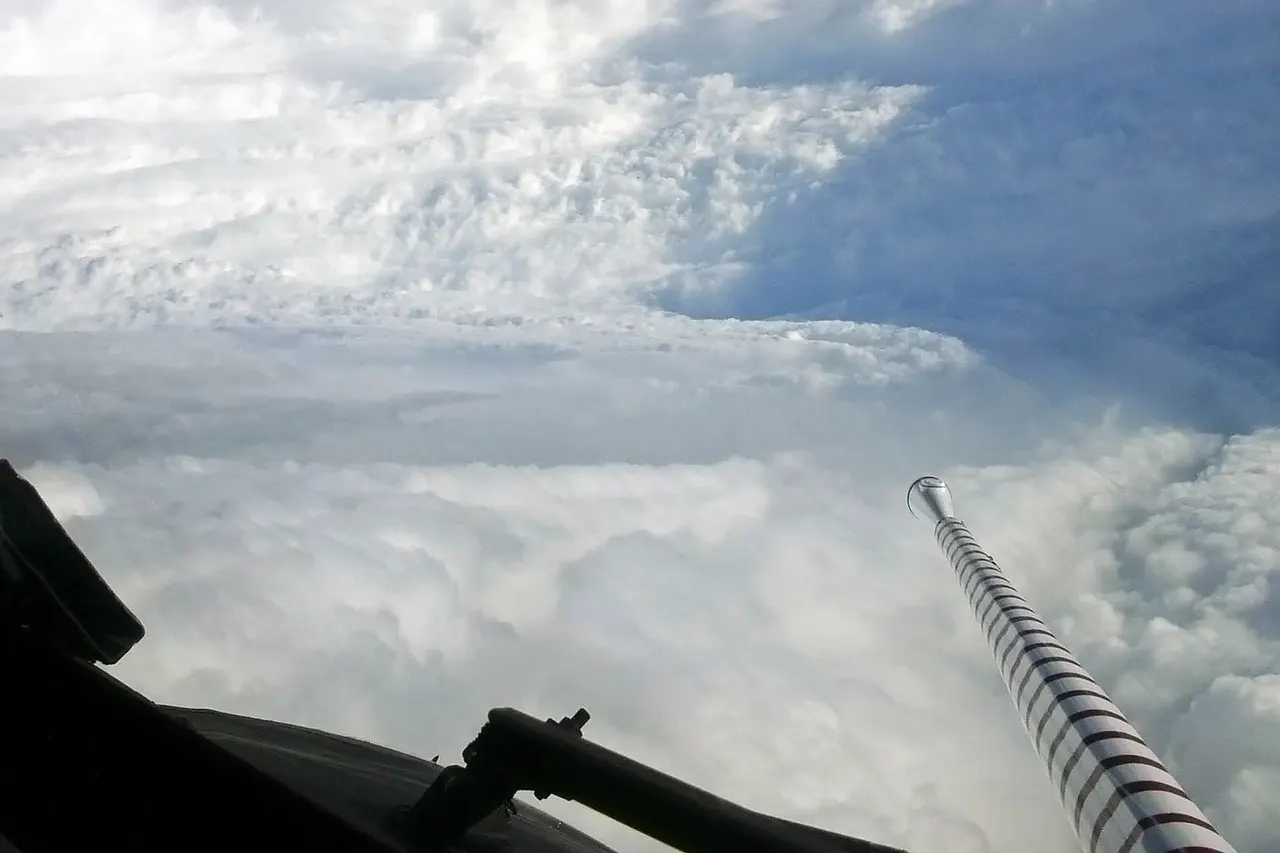 View of the eyewall of Hurricane Katrina taken on August 28, 2005, as seen from NOAA WP-3D Orion hurricane hunter aircraft before the storm made landfall on the United States Gulf Coast.