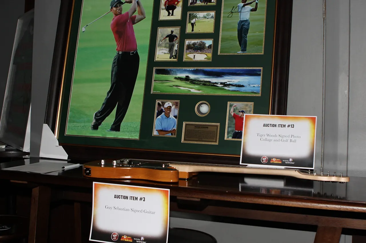 Tiger Woods signed photo collage and golf ball Stephanie Rice Fundraiser for Don Bosco Foundation; CBD Hotel - 18th June 2013... Stephanie Rise, former Olympic swimming champion, hosted a fundraiser for Youth Off The Streets tonight. During the shooting on Celebrity Apprentice (Australia) Rice pledged to host a fundraiser on behalf of the charity, Don Mosco Youth Foundation. The evening included a 'pool comp", a selection of money can't buy items up for auction, and a living screening of Celebrity Apprentice. Auction items included: - Stephanie Rice Swim Clinic with you and 5 friends - Jeff Fenech Australian Word Boxing Champions - Mike Tyson personally signed collage - Tiger Woods photo collage signed - Signed Wallabies jersey - Guy Sebastian signed guitar - Mambo Surfboard by Reg Mombassa - Kobe Bryant signed basketball shoe - Michael Clarke signed cricket bat - Tim Cahill signed soccer ball or jersey - Sam Burgess and team signed Rabbitohs jersey - Kerastase hair care beauty pack - Crystal Head Vodka magnum GUESTS: STEPHANIE RICE, JEFF FENECH, PRINNIE STEVENS, PRUE MACSWEEN, JOHN STEFFENSEN, KYM JOHNSON, JESINTA CAMPBELL, SAM BURGESS, DREW MITCHELL, ADAM ASHELY-COOPER, DAN KOWALSKI, BEN HAZLEWOOD. Websites Celebrity Apprentice Australia <a href=" http://www.channelnine.ninemsn.com.au/thecelebrityapprentice " rel="nofollow">www.channelnine.ninemsn.com.au/thecelebrityapprentice</a> Stephanie Rice official website <a href=" http://www.stephanierice.com.au " rel="nofollow">www.stephanierice.com.au</a> Eva Rinaldi Photography <a href=" http://www.evarinaldi.com " rel="nofollow">www.evarinaldi.com</a>