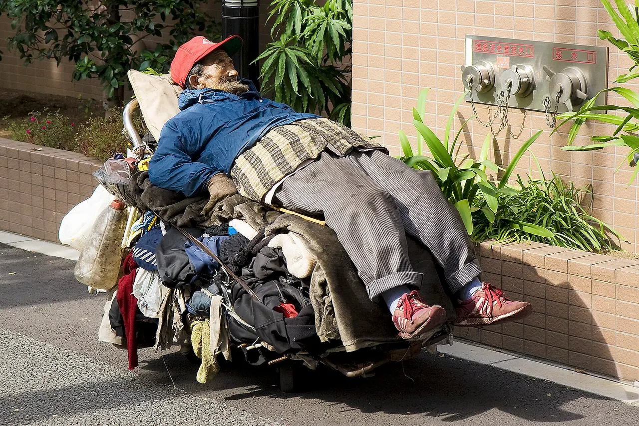 Elderly homeless man, Tokyo.
