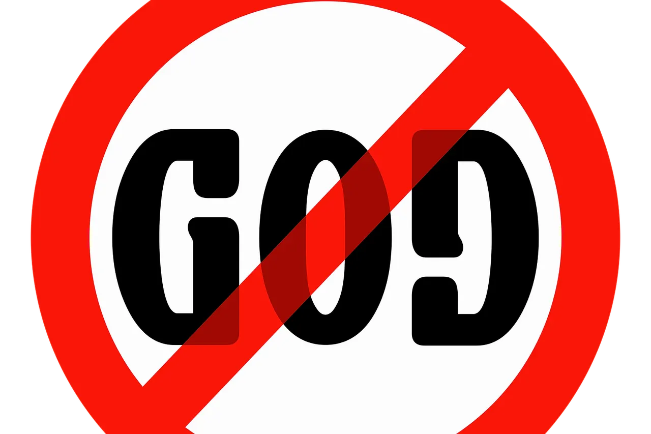 Ambigram God - Prohibition sign. 180° rotational symmetry.