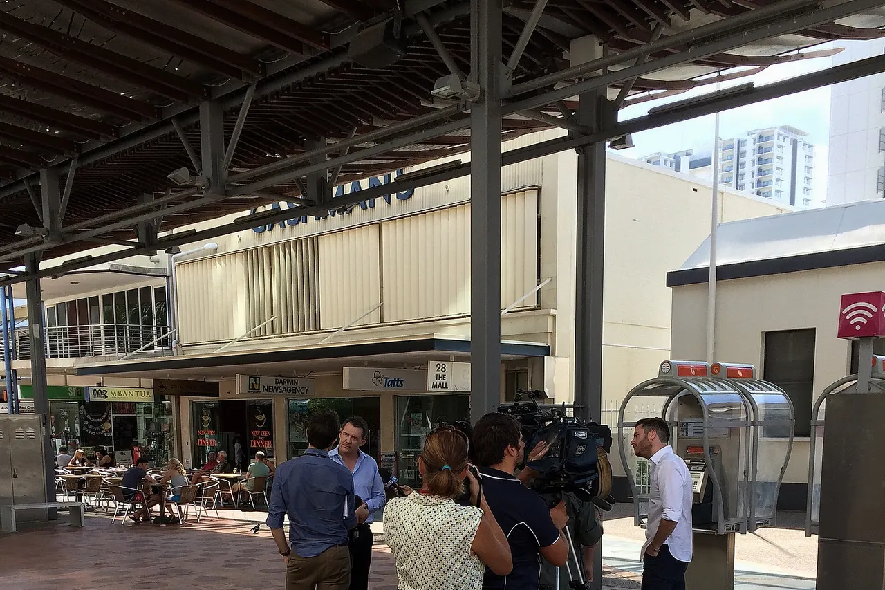 Labor candidate for Solomon, Luke Gosling, press conference at the Smith Street Mall.