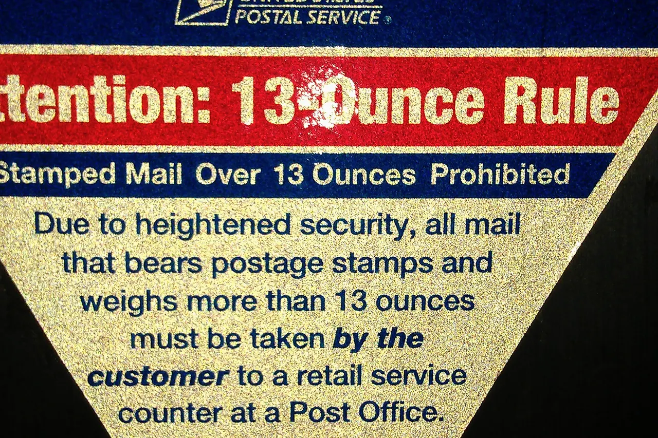 US Postal Service 13 ounce rule sticker