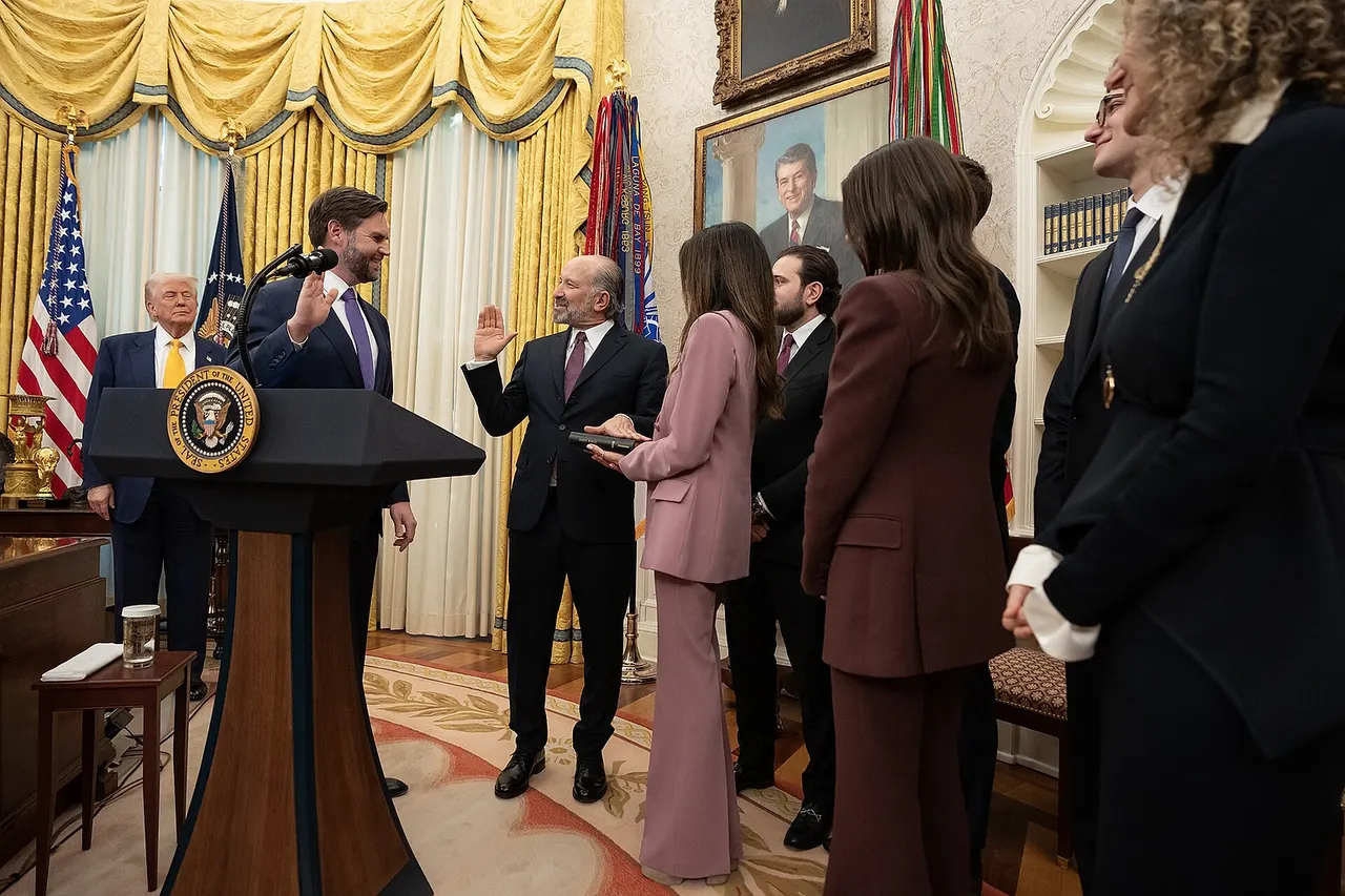 Vice President JD Vance swore in Howard Lutnick as secretary of commerce at the White House on Friday.