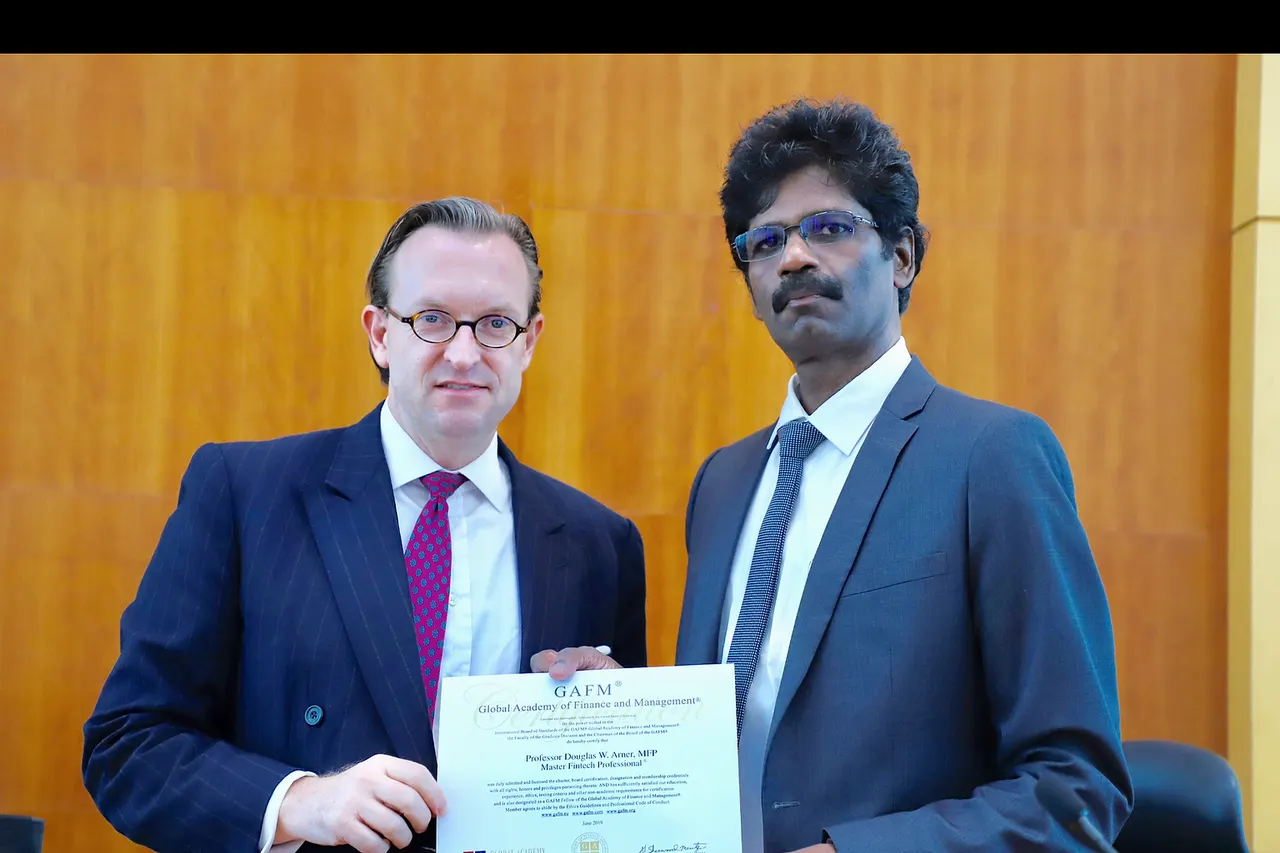 Professor Douglas W. Arner, BA (Drury), JD (SMU), LLM, PhD (London) is the Kerry Holdings Professor in Law at the University of Hong Kong, a Senior Fellow of Melbourne Law School, University of Melbourne, and a Non-Executive Director of Aptorum Group (NASDAQ: APM). At HKU, he co-founded and is the Faculty Director of the LLM Compliance and Regulation, LLM Corporate and Financial Law, LITE (Law, Innovation, Technology and Entrepreneurship), and EAIEL (East Asian International Economic Law and Policy) Programmes. He led the development of the world’s largest massive open online course (MOOC): Introduction to FinTech, launched on edX in May 2018, now with approximately 40,000 learners spanning every country in the world, as part of the first online Professional Certificate in FinTech. Professor Douglas specialises in economic and financial law, regulation and development. He is author, co-author or editor of fifteen books, including Reconceptualising Global Finance and its Regulation, Financial Markets in Hong Kong: Law and Practice, Finance in Asia: Institutions, Regulation and Policy, From Crisis to Crisis: The Global Financial Crisis and Regulatory Failure and Financial Stability, Economic Growth and the Role of Law, and the author or co-author of more than 150 articles, chapters and reports on related subjects. He was an inaugural member of the Hong Kong Financial Services Development Council, on which he served from 2013-2019. He is co-founder and a member of the Executive Committee of the Asia Pacific Structured Finance Association, and a member of the Advisory Boards of SuperCharger FinTech Accelerator, the International RegTech Association and the Centre for Finance, Technology and Entrepreneurship. From 2012-2018, he served as Project Coordinator of a major five-year project funded by the Hong Kong Research Grants Council Theme-based Research Scheme on “Enhancing Hong Kong’s Future as a Leading International Financial Centre.” Professor Douglas W. Arner is awarded ‘Master Fintech Professional’ Certification from Colorado, USA based Global Academy of Finance and Management(GAFM)